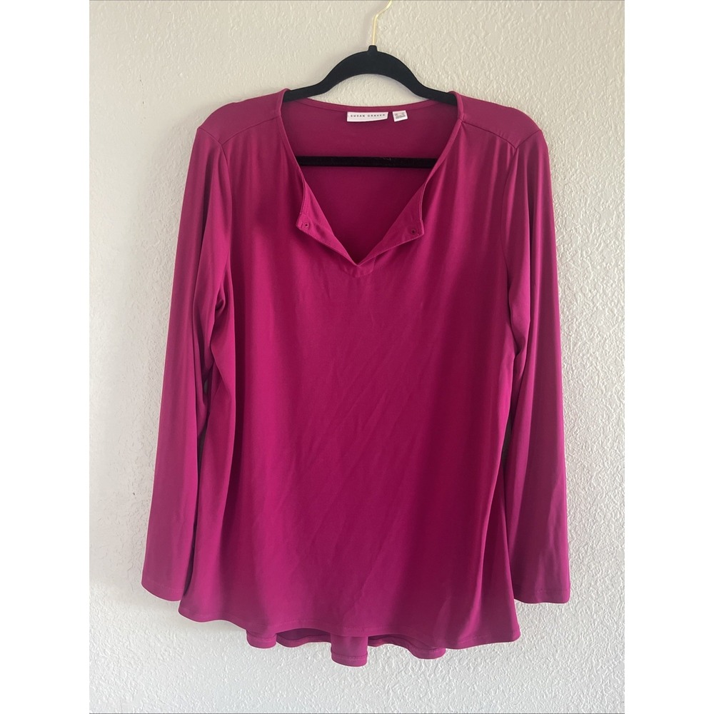 Susan Graver Womens V-Neck Liquid Knit Top Magenta Large